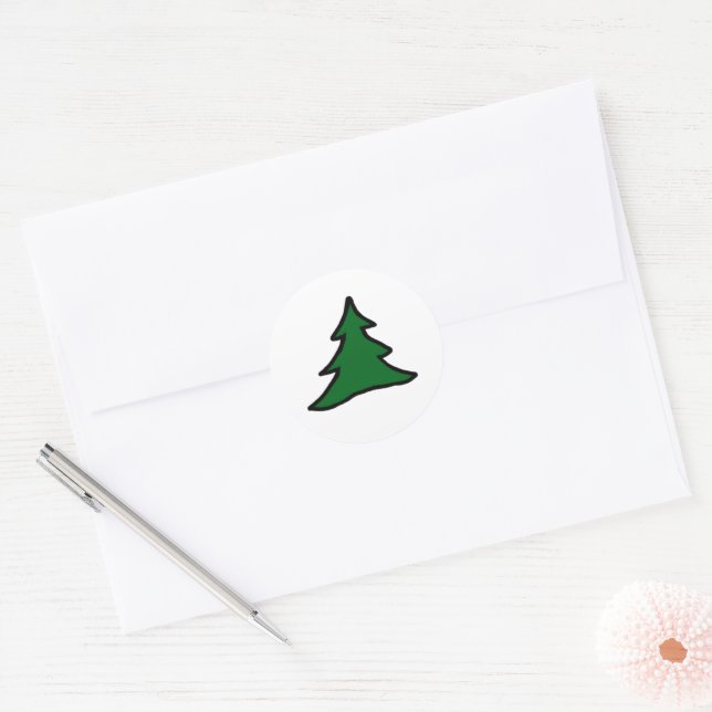 Green Christmas Tree Classic Round Sticker (Envelope)