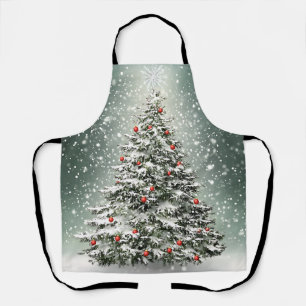 Green Christmas Tree Colourful Ornaments White Sno Apron