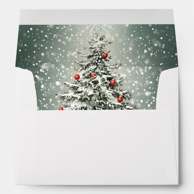 Green Christmas Tree Colourful Ornaments White Sno Envelope (Back (Bottom))