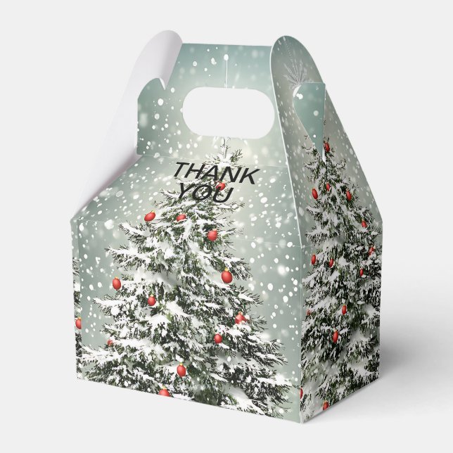 Green Christmas Tree Colourful Ornaments White Sno Favour Box (Front Side)