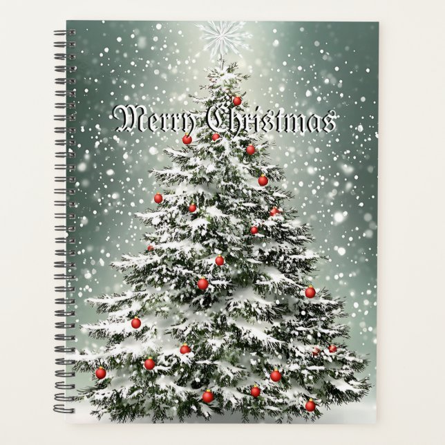 Green Christmas Tree Colourful Ornaments White Sno Planner (Front)