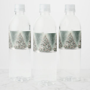 Green Christmas Tree Colourful Ornaments White Sno Water Bottle Label