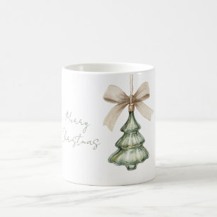 Green Christmas Tree Cream Bow Coffee Mug