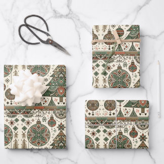 Green Christmas Tree Decor Wrapping Paper Sheet