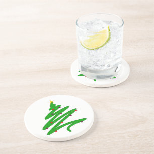 Green Christmas Tree Doodle Coaster
