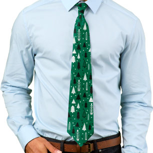 Green Christmas Tree Forest Pattern Tie