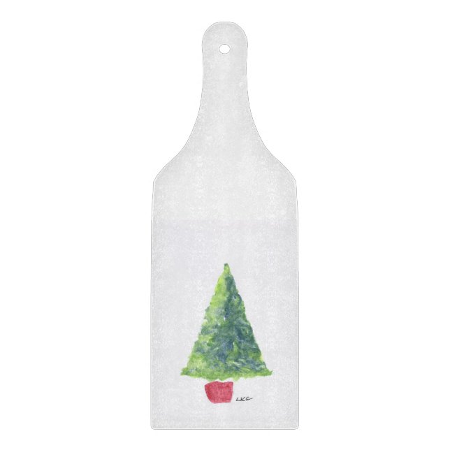 Green Christmas Tree Glass Cutting Board Paddle (Front)