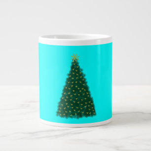 Green Christmas Tree, Gold Running Horses, Aqua Large Coffee Mug