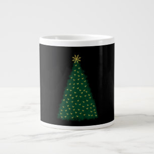 Green Christmas Tree, Gold Running Horses on Black Large Coffee Mug