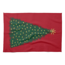 Green Christmas Tree, Gold Running Horses on Red