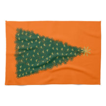 Green Christmas Tree, Gold Running Horses, Orange