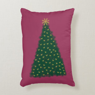 Green Christmas Tree, Gold Running Horses, Sangria Decorative Cushion