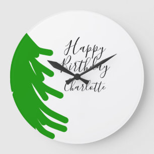 Green Christmas tree happy birthday December winte Large Clock