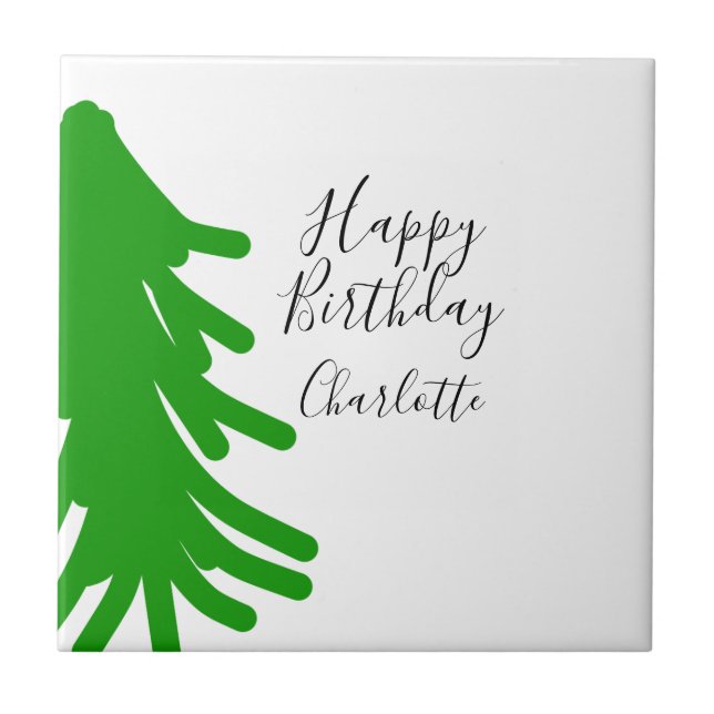 Green Christmas tree happy birthday December winte Tile (Front)