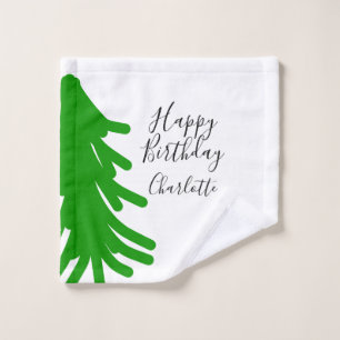 Green Christmas tree happy birthday December winte Wash Cloth