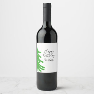 Green Christmas tree happy birthday December winte Wine Label