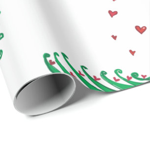 Green Christmas Tree Hearts Wrapping Paper