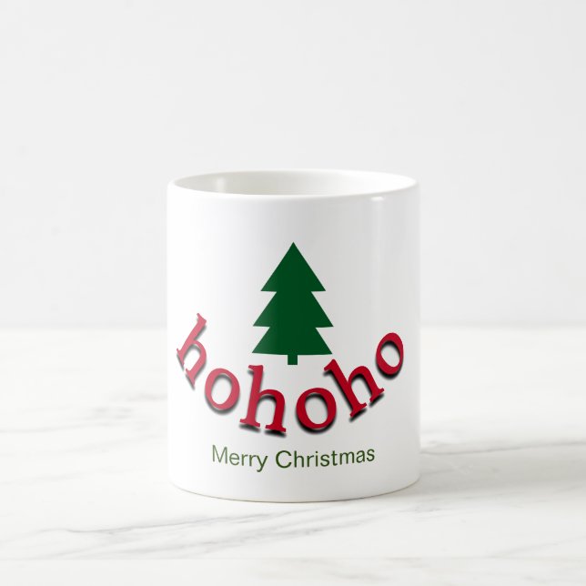 Green Christmas Tree HoHoHo Red Merry Christmas Coffee Mug (Center)