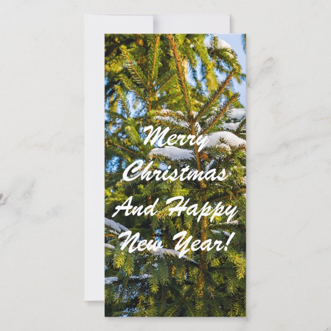 Green Christmas Tree In Snow Holiday Card (Front)