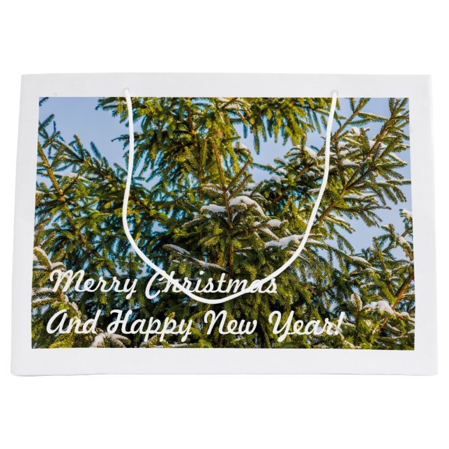 Green Christmas Tree In Snow Large Gift Bag (Front)