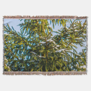 Green Christmas Tree In Snow Throw Blanket