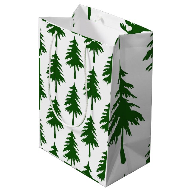 Green Christmas Tree Medium Gift Bag (Back Angled)