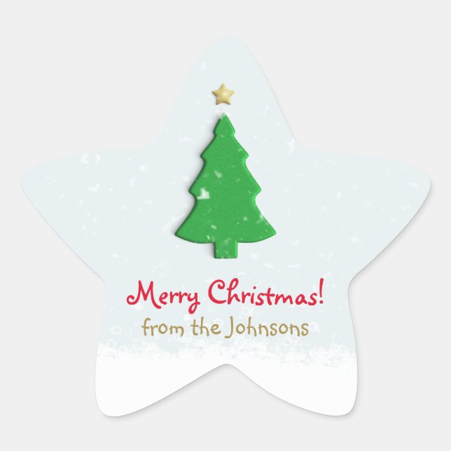 Green Christmas Tree Minimalist Star Sticker (Front)