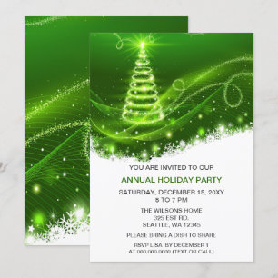 Green Christmas Tree Modern Holiday Party Invitation