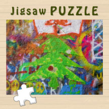 Green Christmas Tree on a Graffiti Wall -