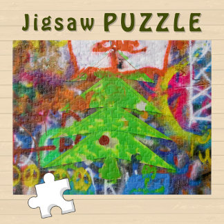 Green Christmas Tree on a Graffiti Wall - Jigsaw Puzzle