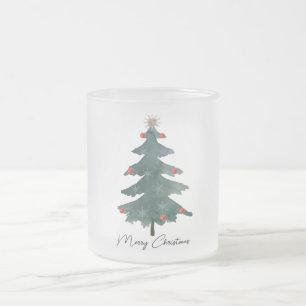 Green Christmas Tree Ornaments Merry Christmas  Frosted Glass Coffee Mug