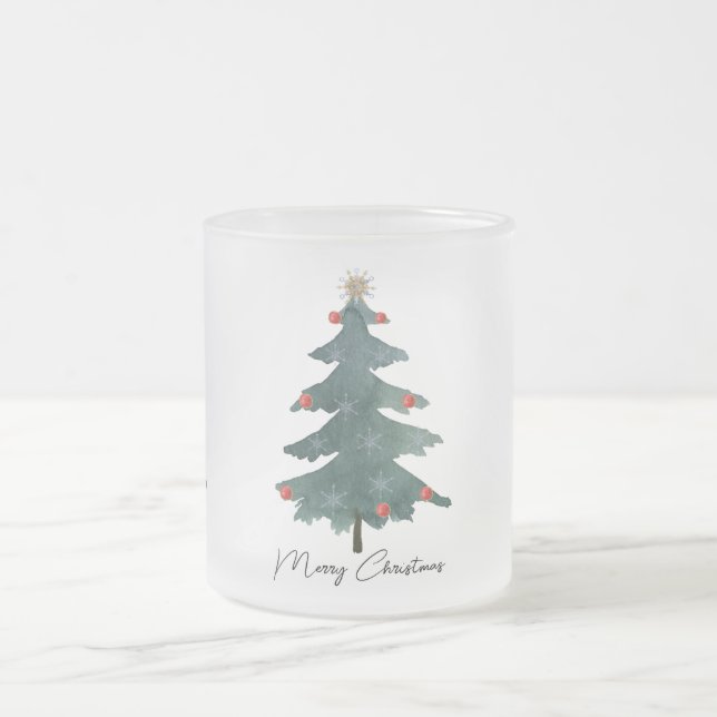 Green Christmas Tree Ornaments Merry Christmas  Frosted Glass Coffee Mug (Center)