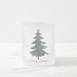 Green Christmas Tree Ornaments Merry Christmas  Frosted Glass Coffee Mug