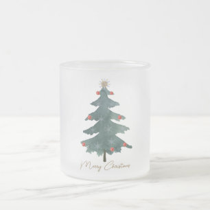 Green Christmas Tree Ornaments Merry Christmas Frosted Glass Coffee Mug
