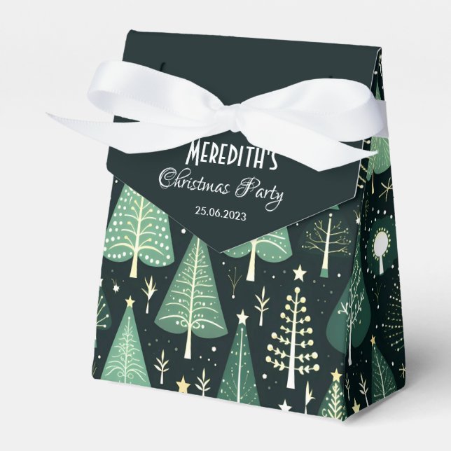 Green Christmas Tree Pattern  Favour Box (Front Side)