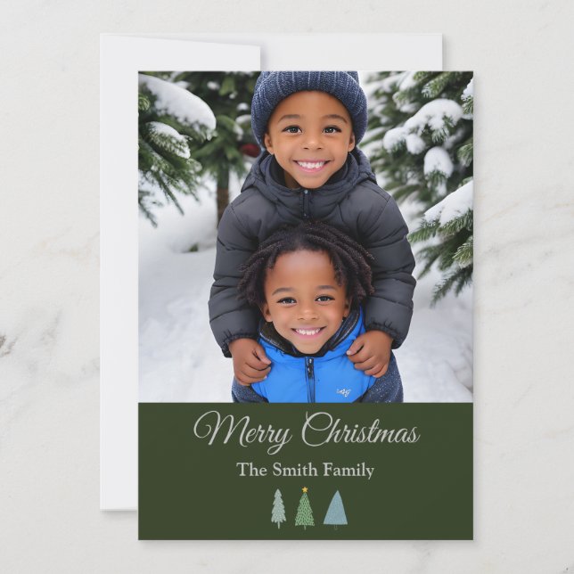 Green Christmas Tree Personalised Photo Holiday Card (Front)