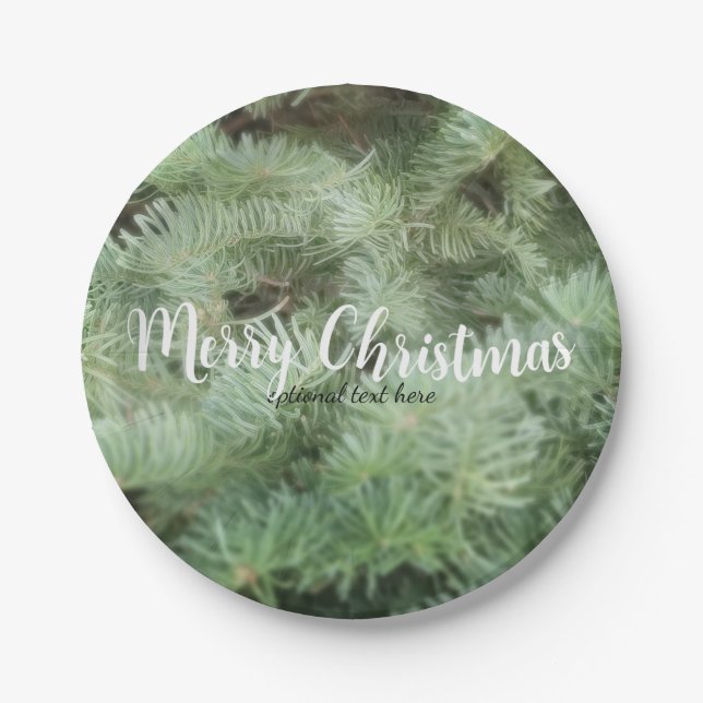 Green Christmas Tree Pine Holiday Custom Party Paper Plate (Front)