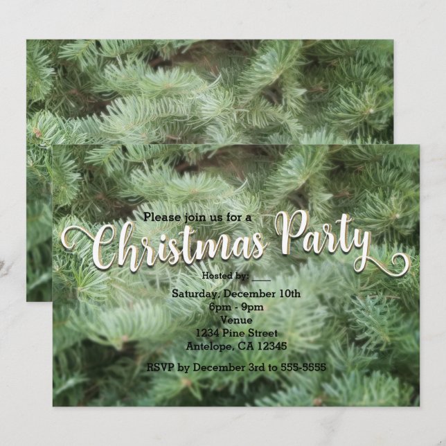 Green Christmas Tree Pine Holiday Party Invitation (Front/Back)