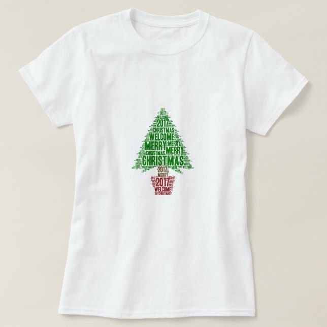 Green Christmas Tree Red 2017 Holiday T-Shirt (Design Front)