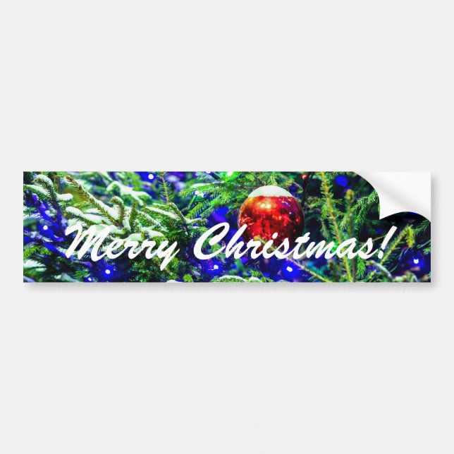 Green Christmas Tree Red Ball Bumper Sticker (Front)
