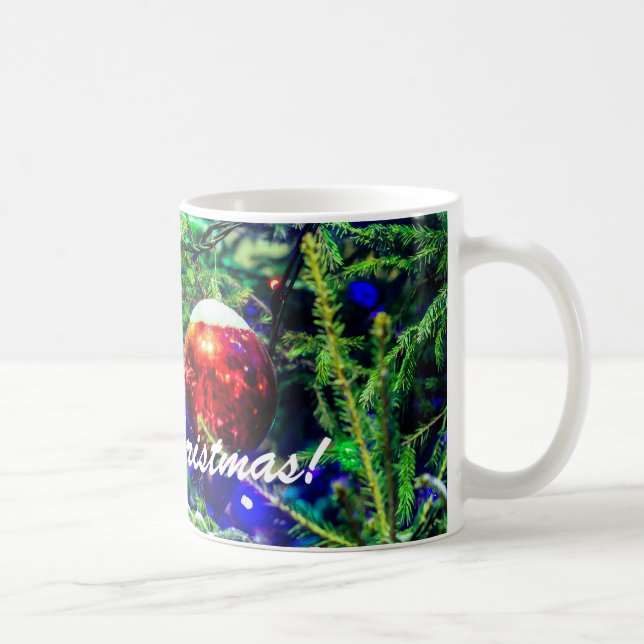 Green Christmas Tree Red Ball Coffee Mug (Right)