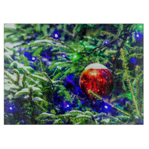 Green Christmas Tree Red Ball Cutting Board