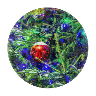 Green Christmas Tree Red Ball Cutting Board