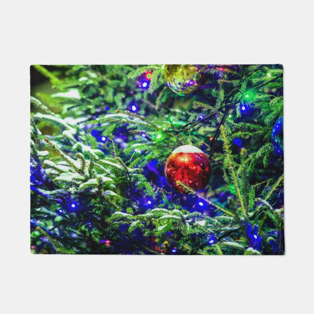 Green Christmas Tree Red Ball Doormat (Front)