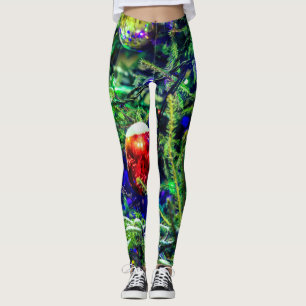 Green Christmas Tree Red Ball Leggings