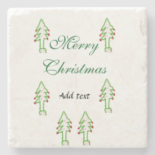 Green Christmas tree red cherry merry Christmas mo Stone Coaster