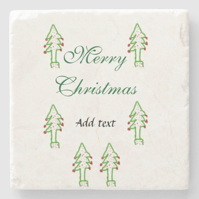Green Christmas tree red cherry merry Christmas mo Stone Coaster (Front)
