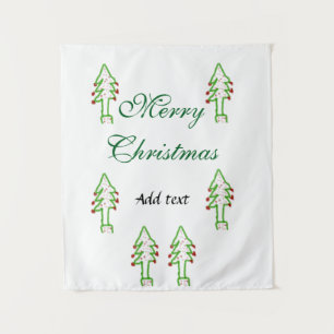 Green Christmas tree red cherry merry Christmas mo Tapestry