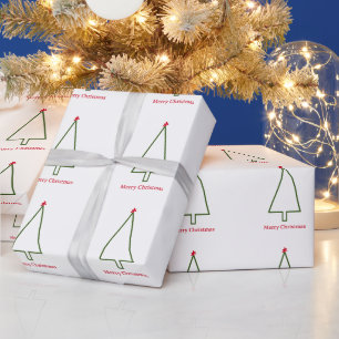 Green Christmas Tree Red Snowflake Simple Minimal Wrapping Paper