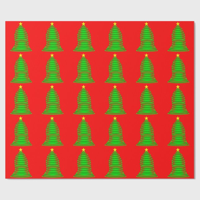 Green Christmas Tree Red Wrapping Paper (Flat)
